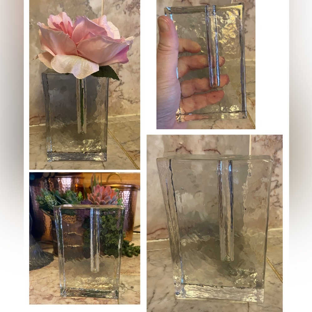 Vintage Weisenthal Hütte Ice Block Glass Soliflora Vase Krauss Breit Mid Century